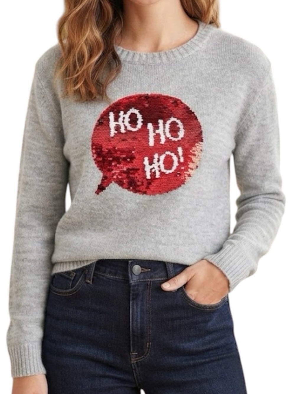 H&M Divided Flippy Sequin Christmas Festive Sweater Grey Size Small Glam Retro